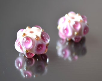 Nymph lampwork beads, handmade glass lampwork beads, wedding earrings ideas, Lampwork beads, glass beads, tender pink beads