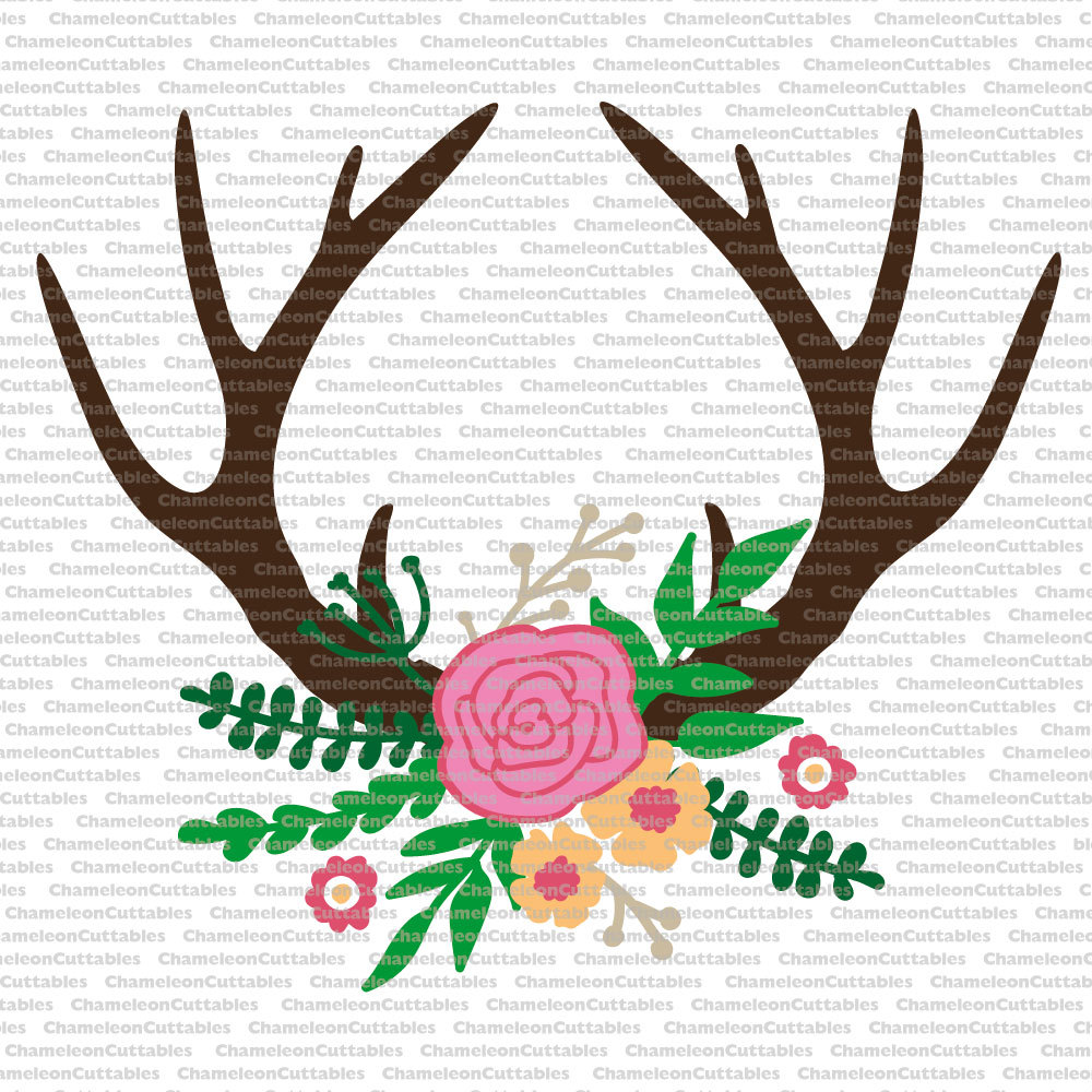 Download floral antlers svg cut file rustic flowers deer fall