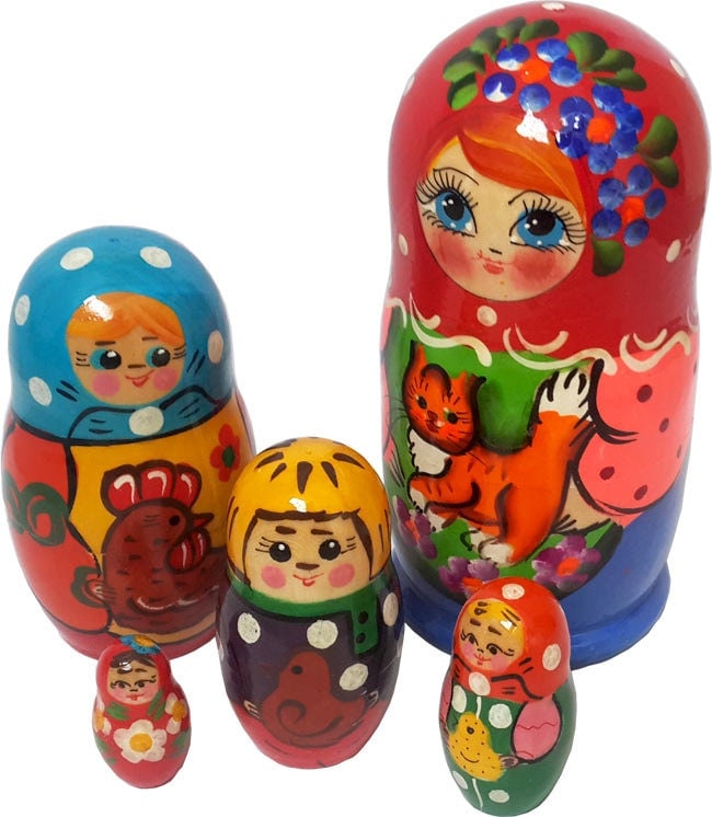 5 Piece Family Matryoshka Nesting dolls Kids and Pets