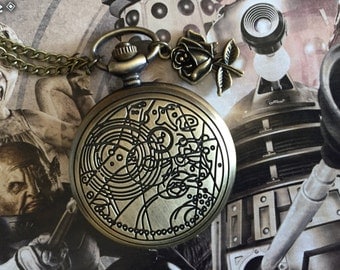 The Doctor and Rose Watch Necklace, doctor who, bronze, Gallifrey, whovian, UNOFFICIAL, fan made, fandom, fangirl, ten