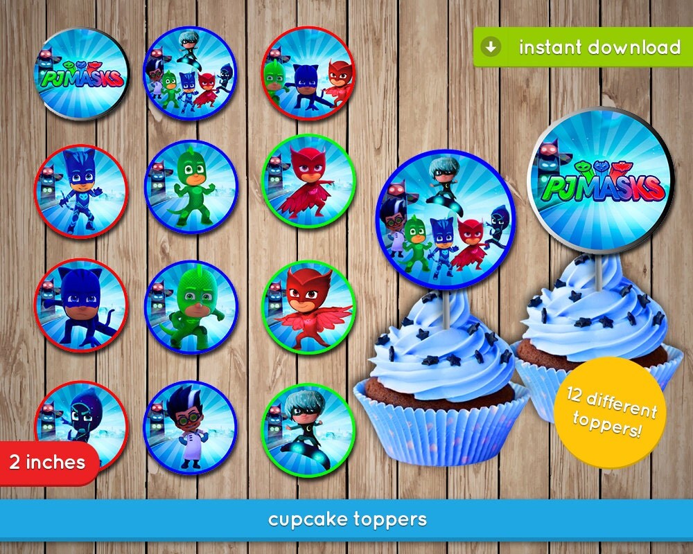 Pj Masks Cupcake Toppers Printable 2 inches toppers