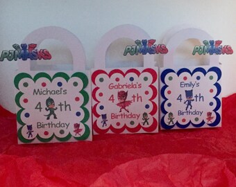 12 Personalized PJ Masks Birthday Party Favors Goodie Bags Favor Boxes