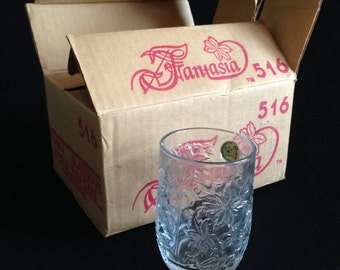 Vintage 1985 Fantasia/Princess House 4 Glass Mugs New Original Box and Pamphlet (TTT4)
