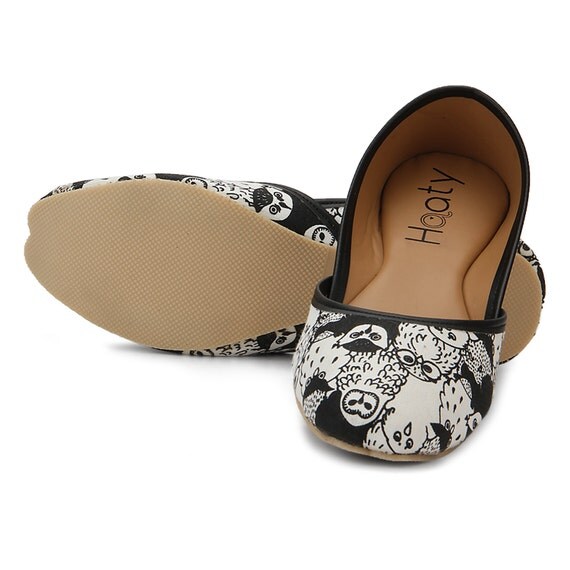 Women's vegan ballet flats Quirky handillustrated owl