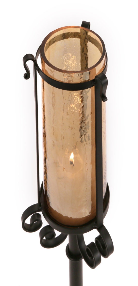 Wrought Iron Tall Candle Stand with Glass