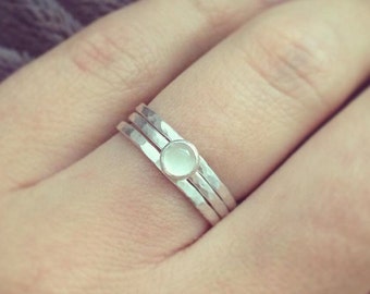 Moonstone Ring, Moonstone Silver Ring, Silver Stacking rings,Hammered Silver Rings, Minimalist Ring, Moonstone Jewellery, UK sellers only