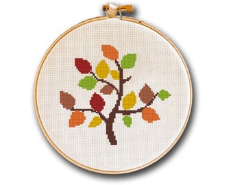 Cross Stitch Pattern Chestnut Leaf of Fall Autumn DIY Decor