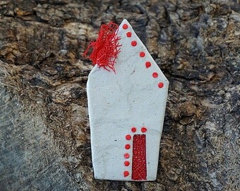 Paper Mache House Brooch, Paper Jewelry, Eco Friendly Brooch, Recycled Jewelry, Unique Gift