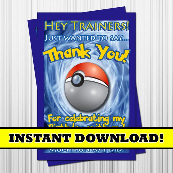 Pokemon Birthday Thank You Card Pokemon Party Thank You Card