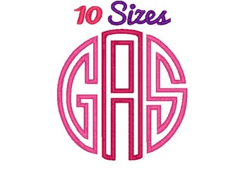 Circle Monogram Applique Font Machine Embroidery Fonts File Pack Set 10 Sizes Digital Embroidery Design