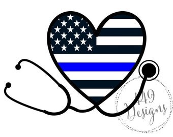 Nurse Stethoscope Supporting Police Wife and Law Enforcement Thin Blue Line Heart Vinyl Decal