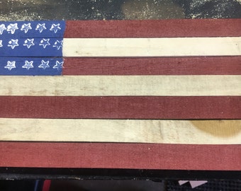 Rustic flag on reclaimed wood Free Shipping