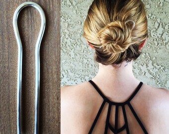 Large Silver Hair Pin, Silver Hair Fork, Sterling Silver Hair Pick, Bun Holder, Metal Hair Tool
