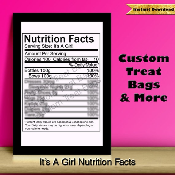 Download It's A Girl Nutrition Facts Label: For Custom Chip /Treat