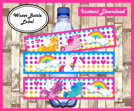 unicorn water bottle label printable rainbow party water