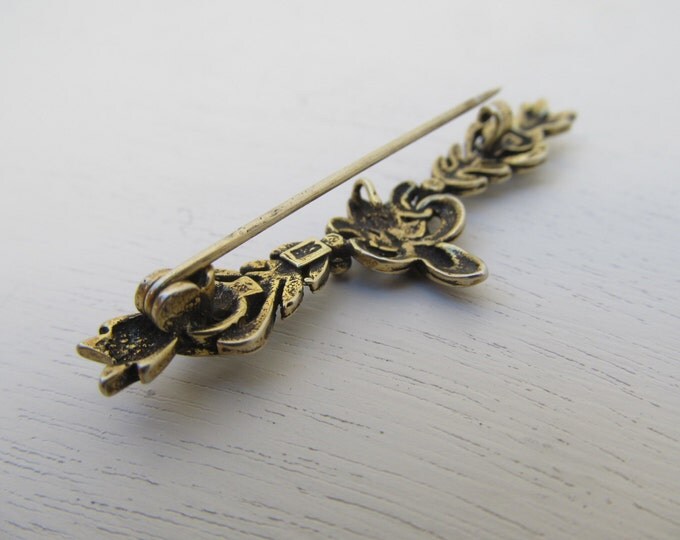 Antique bar brooch, French Fleur de Lys bar brooch, Fleur de Lis tie pin, 925 sterling silver mens accessory, gift for him or her