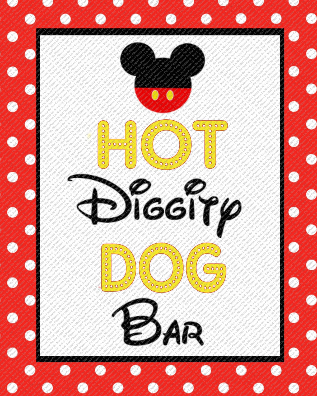 Hot Diggity Dog Bar Mickey Mouse Red Dot Border by DigitalDiva007