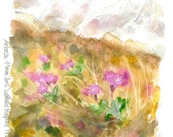 Original watercolor painting pink Primroses