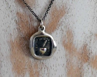 My heart is sincere Wax Seal Necklace - Heart and Feather wax seal pendant - A sincere heart - 279