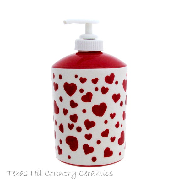 Red Valentine Heart Soap Pump Dispenser Bottle Large Size
