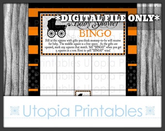 Halloween Baby Shower Bingo Card Gothic Goth Theme Party Game Activities Digital Printable Spider Web Spiderweb Buggy Carriage