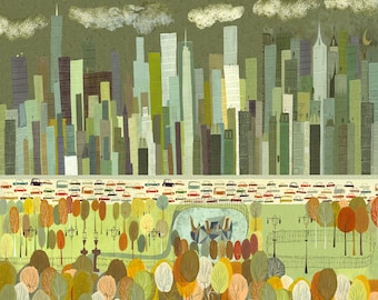 A view of Central Park. Limited edition print by Matte Stephens.