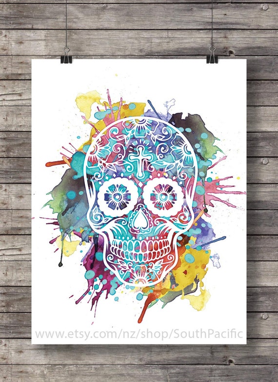 Printable art | Watercolor Sugar Skull - Dia di los Muertos - Printable ...