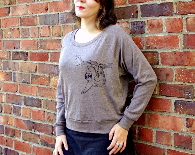 Gift for Women, Graphic Tee, Sloth Sweatshirt, Brown Tri blend, Scoop neck tee, Sloth shirt, Yoga Pullover, Lounge top,