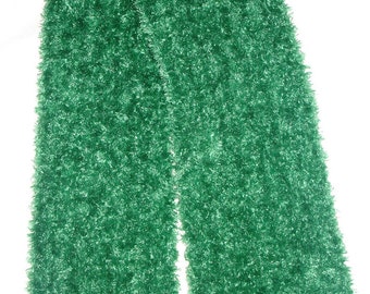 New Handmade Knit Scarf in Holly Green Bernat Boa - 8" x 66"