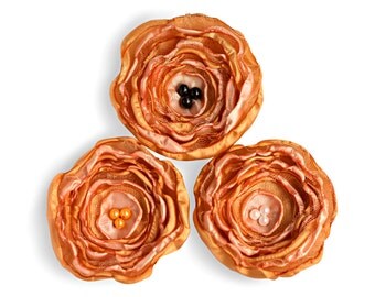 Handmade silk flowers - 3 apricot flowers, floral applique, sew on flower, scrapbooking flowers, wedding decor, shabby chic flowers, corsage