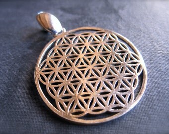 Flower of Life Solid Sterling Silver pendant - 29mm - with finished bail - 4mm hole