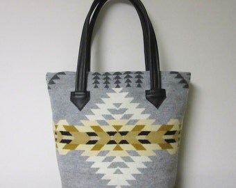 Bucket Bag Purse Tote Bag Wool Rancho Arroyo Silver Black Leather 5 Pockets