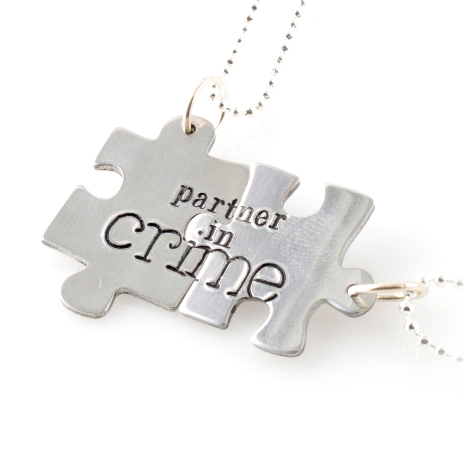 Partner in Crime Puzzle Piece Necklace Set by SpiffingJewelry