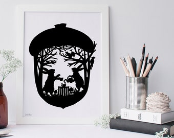 Silhouette Rabbits Nutty Tea Party Paper Cut Art Hare and Rabbit Woodland Wonderland Silhouette Art