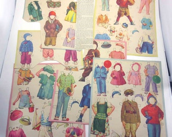 Vintage 1950s Alden Family Boy and Girl Paper Doll 56 Outfits 2 Stuffed Animals