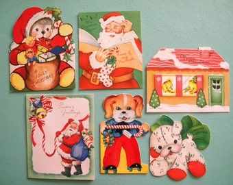 6 Vintage Christmas Cards for Kids All Signed