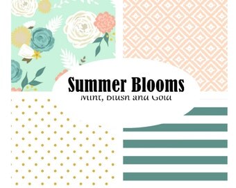 Custom Crib Bedding-3 piece-Summer Blooms-mint, blush floral modern crib bedding