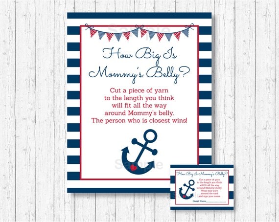 Nautical Anchor Navy Blue /& Red How Big Is Mommys Belly Baby Shower Game