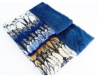 50% SALE!!! Baby blanket / Navy Nature satin print with soft minky dimples / Beautiful and unique baby shower gift