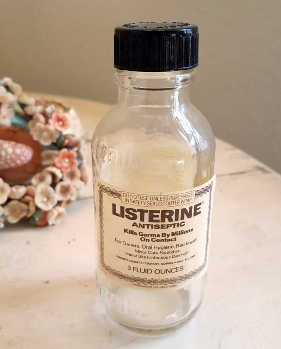 Vintage Antique Listerine Glass Botttle with Label Medicine