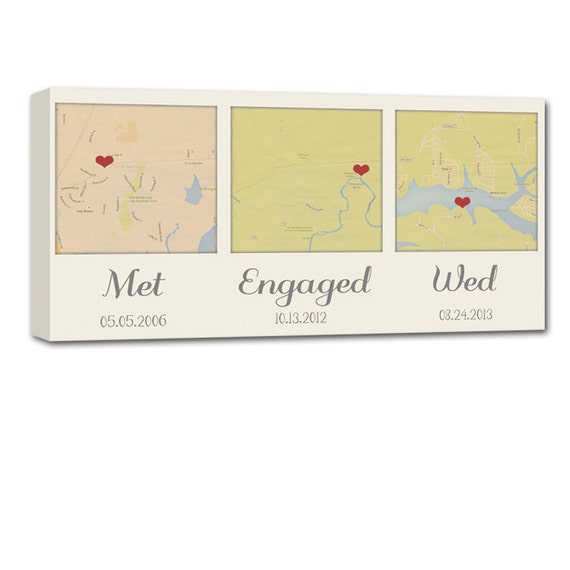 Cotton Anniversary Gift Custom Map Art using Three Locations