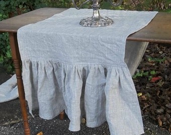 Linen Table Runner Ruffled Wedding Decor Settings French Country Farmhouse Linen Table Runner Ruffled Wedding Decor Settings French Country Farmhouse