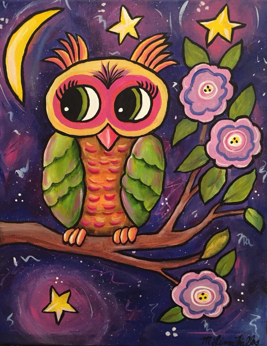 original Owl in the Moonlight 11x14 acrylic painting.. Your