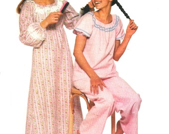 Children's Nightgown Pattern Child's Long Short Pajamas How To Sew Simplicity Vintage Sewing Girl's Size Large 12 - 14