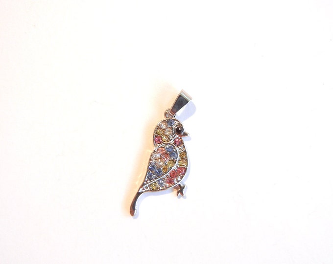Small Bird Pendant Silver-tone with Multicolor Rhinestones