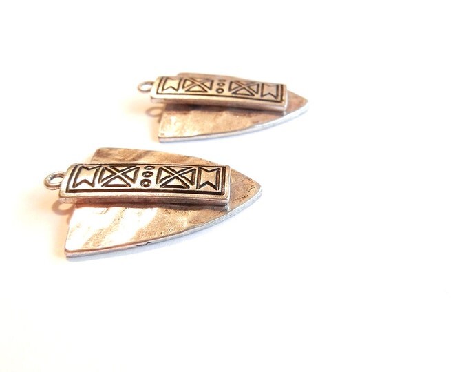 Pair of Tribal Shield Shaped Charms Silver-tone