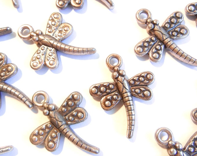 20 or 10 Pairs of Dark Silver-tone Dragonfly Charms Metallic Plastic