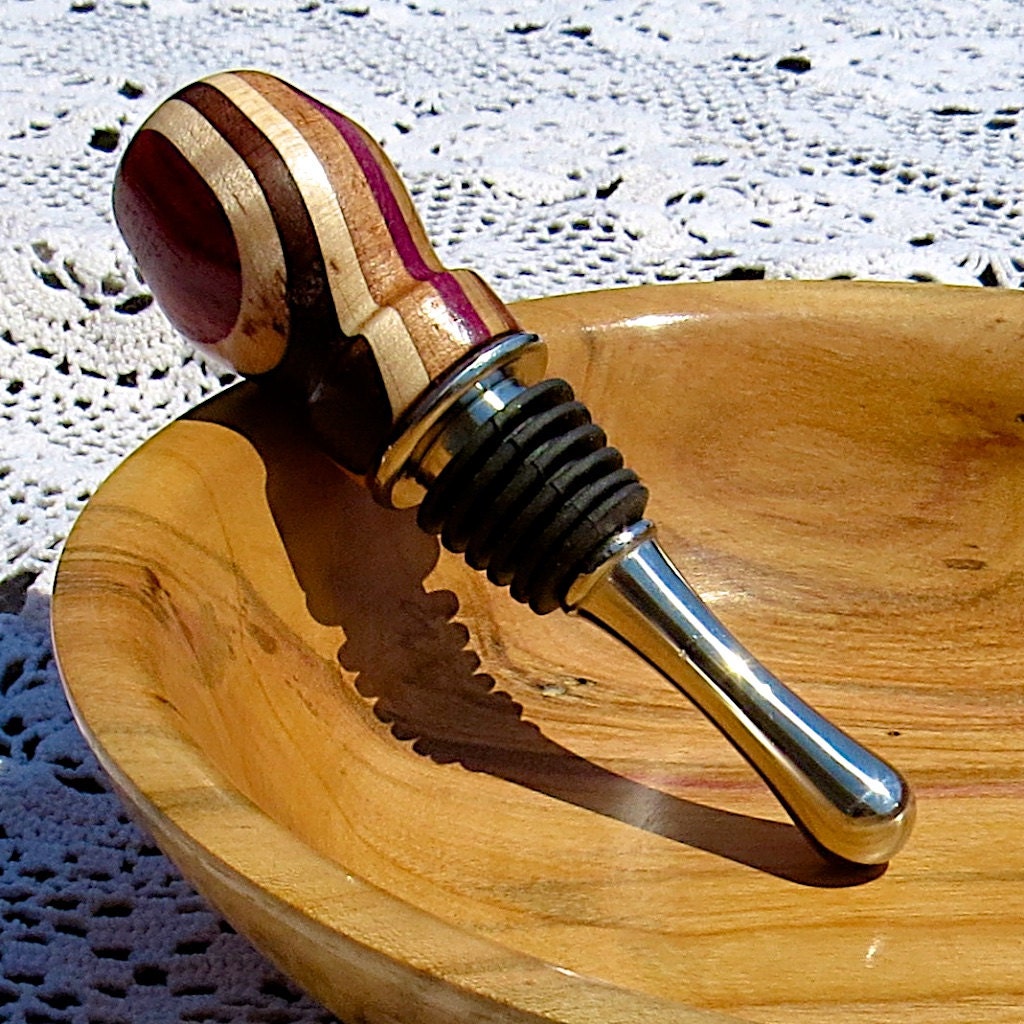 Mixed Wood Wine Bottle Stopper 5 by thequilthaus on Etsy