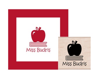 Book with Apple Teacher Personalized Rubber Stamp