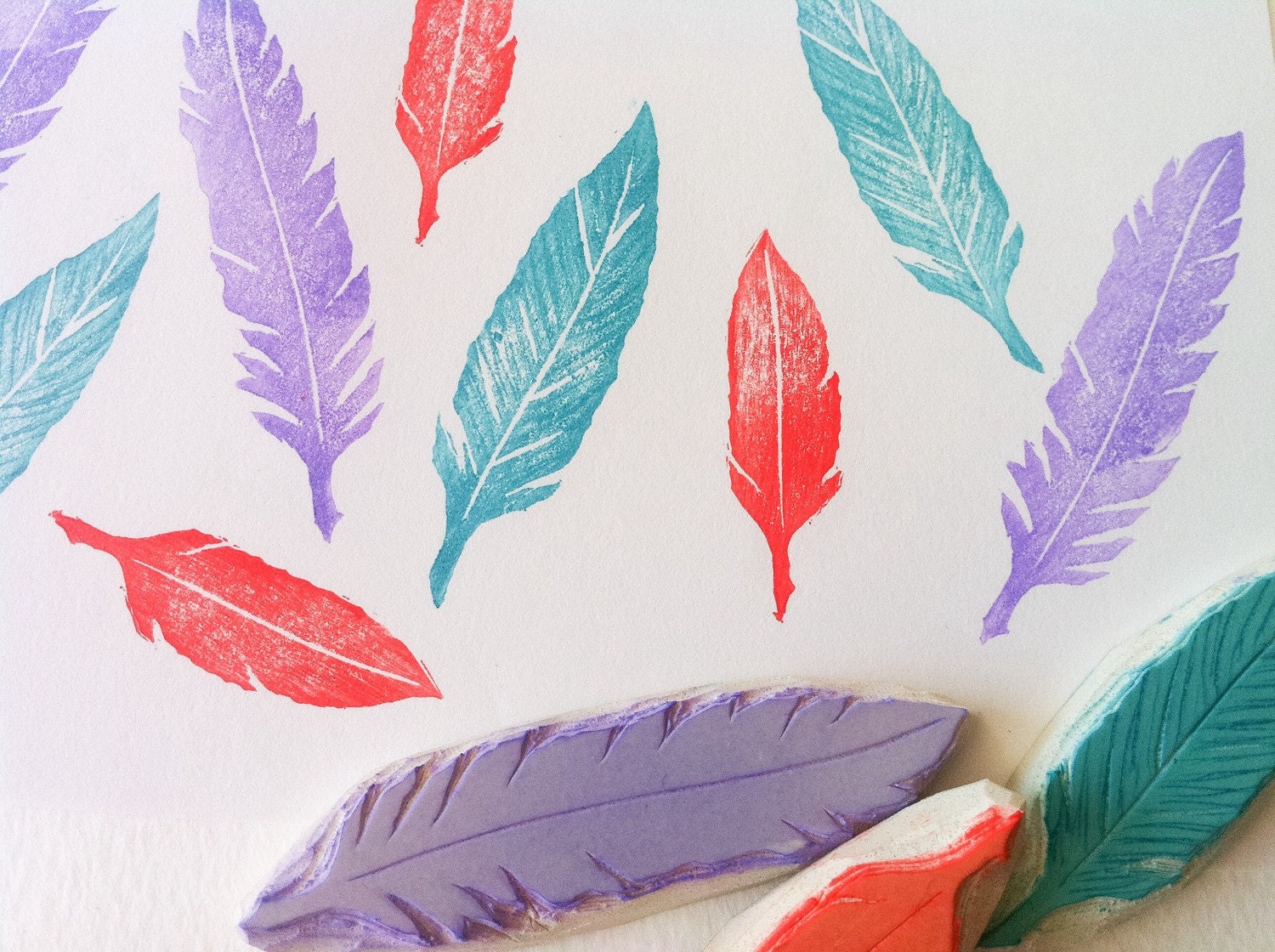 feather stamp set hand carved feather stamps handmade by StudioMo